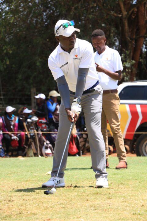 Golfer James Kibogo in action during a past golf tournament at the Ruiru Sports Club.