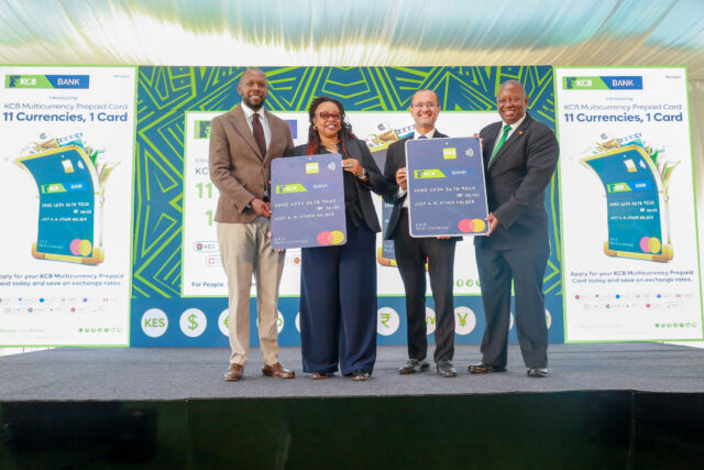 Left to Right: Johnson Ondicho, Head of Digital Channels at KCB Bank Kenya, Angela Mwirigi, KCB Bank Kenya Director of Digital Financial Services, Shehryar Ali, Senior Vice President and Country Manager for East Africa and Indian Ocean Islands at Mastercard, and Victor Ndlovu, Head Business Development East Africa at Mastercard during the KCB Multicurrency Prepaid Card Launch at Nairobi Royal Golf Club.