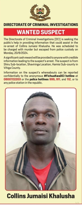 Fugitive Murder Suspect Collins Jumaisi Still at Large 13 Months After Escape