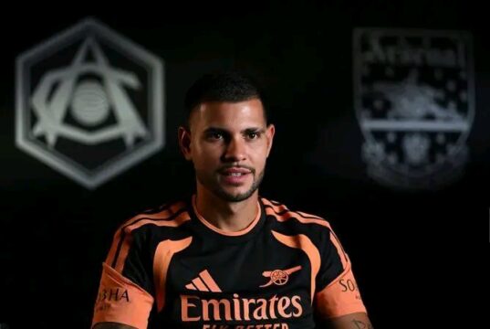 Arsenal Confirm Bruno Guimaraes Transfer From Newcastle United Bruno Guimaraes during an Arsenal media presentation at Emirates Stadium