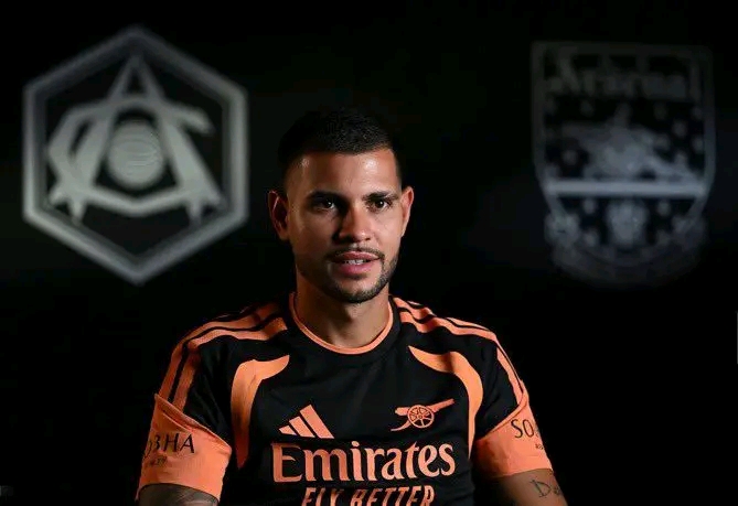 Arsenal Confirm Bruno Guimaraes Transfer From Newcastle United Bruno Guimaraes during an Arsenal media presentation at Emirates Stadium